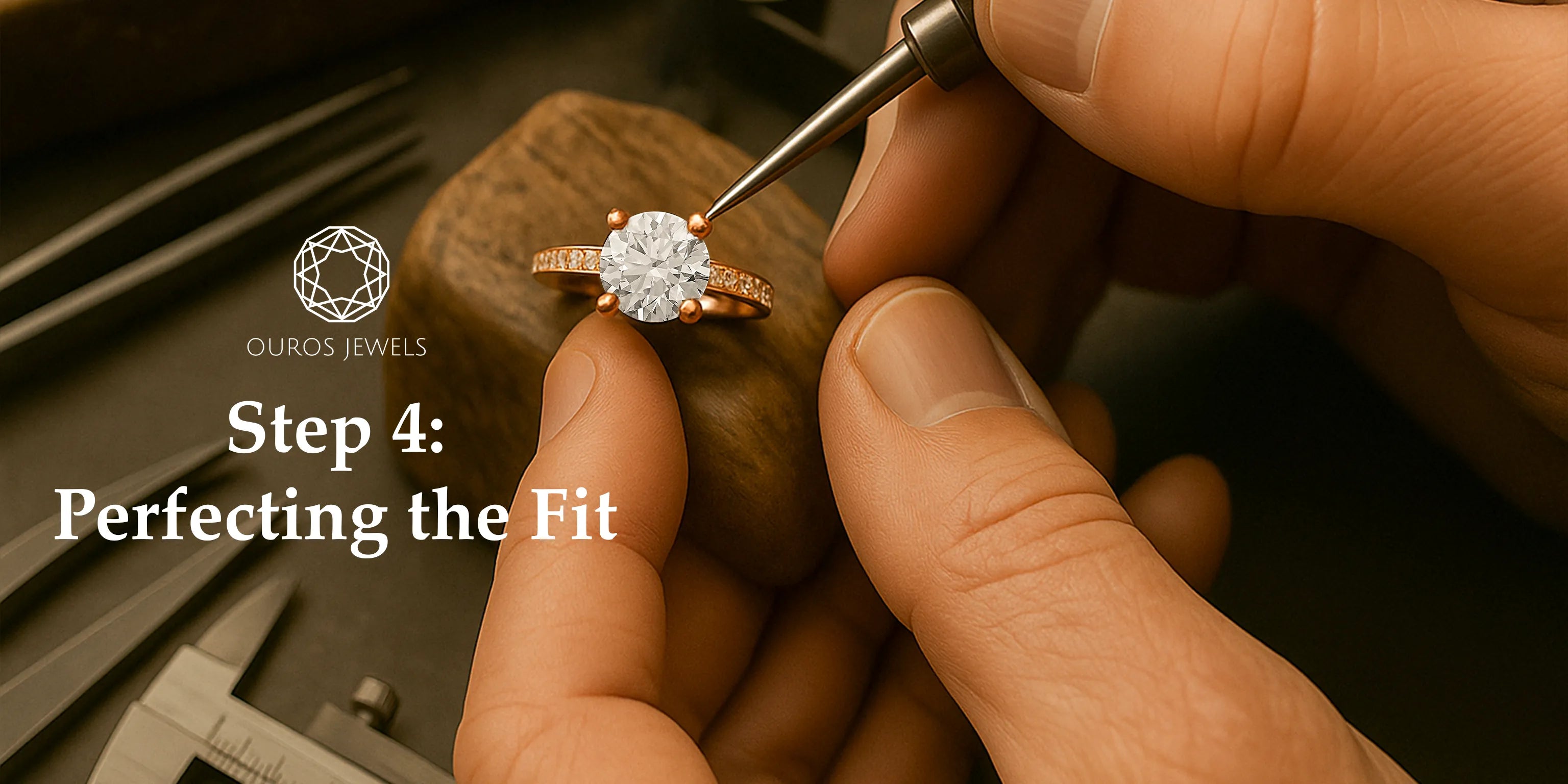 Expert jeweler at Ouros Jewels hand-polishing a custom lab-grown eternity ring