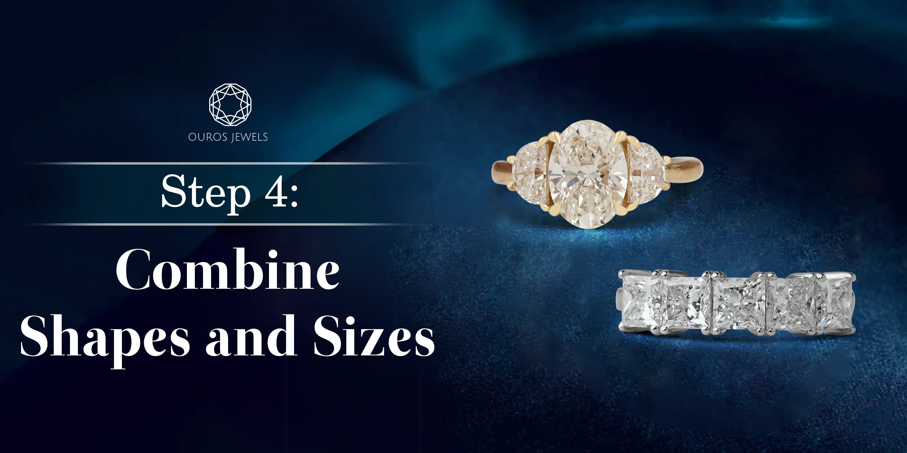 Three-Stone Oval Lab Grown Diamond Engagement Ring with Mixed Band Sizes