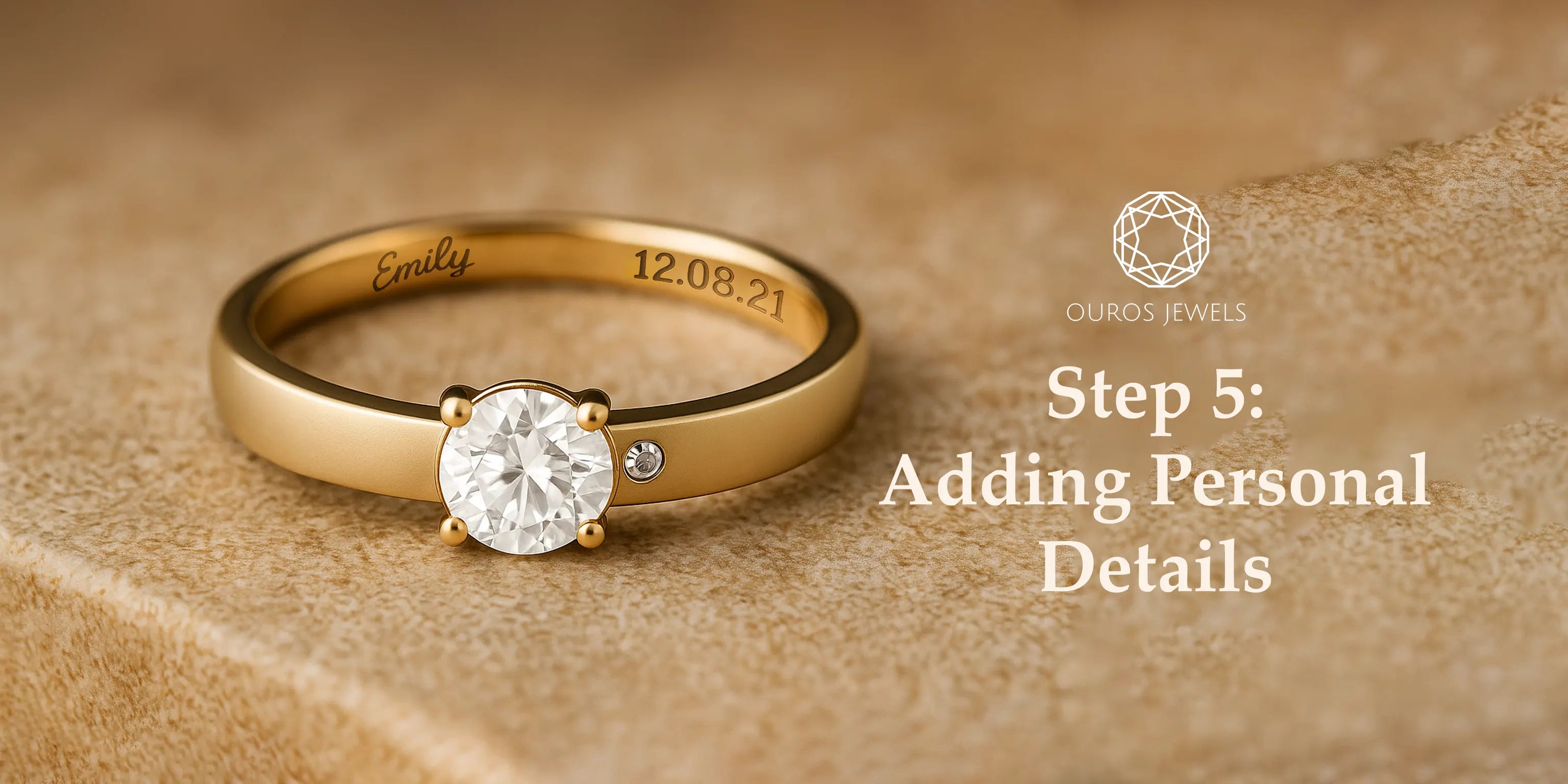 Ouros Jewels adding a special date engraving to a custom jewelry engagement ring