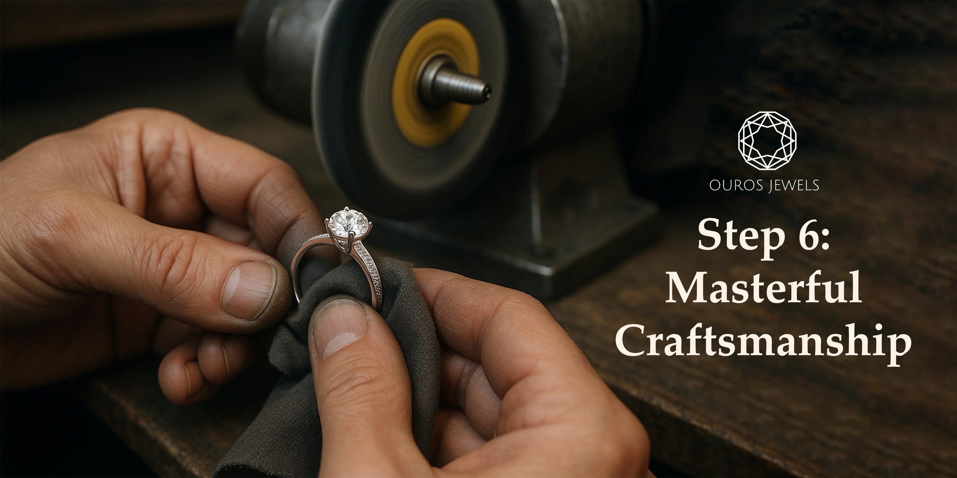 Ouros Jewels artisan using traditional methods to perfect a custom lab-grown diamond ring