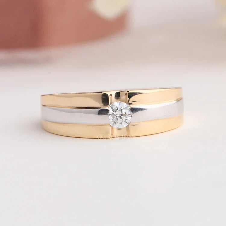 White and rose gold metal tone engagement ring for men to give as a commitment sign