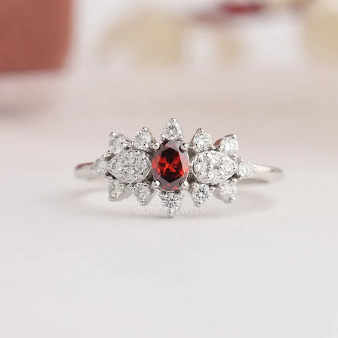 1.50 Ct Oval Cut Red Garnet Halo Diamond Engagement Ring In 925 Sterli –  atjewels.in
