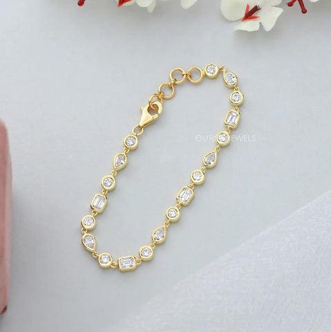[Bezel setting tennis bracelet jewelry with a yellow gold]-[ouros jewels]