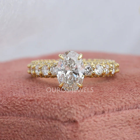 Oval Cut Hidden Halo Solitaire Accent Engagement Ring