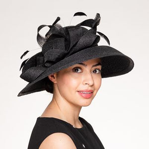 Feather Bow Metallic Turn Up Hat 331744 Black - Fit Rite Fashions