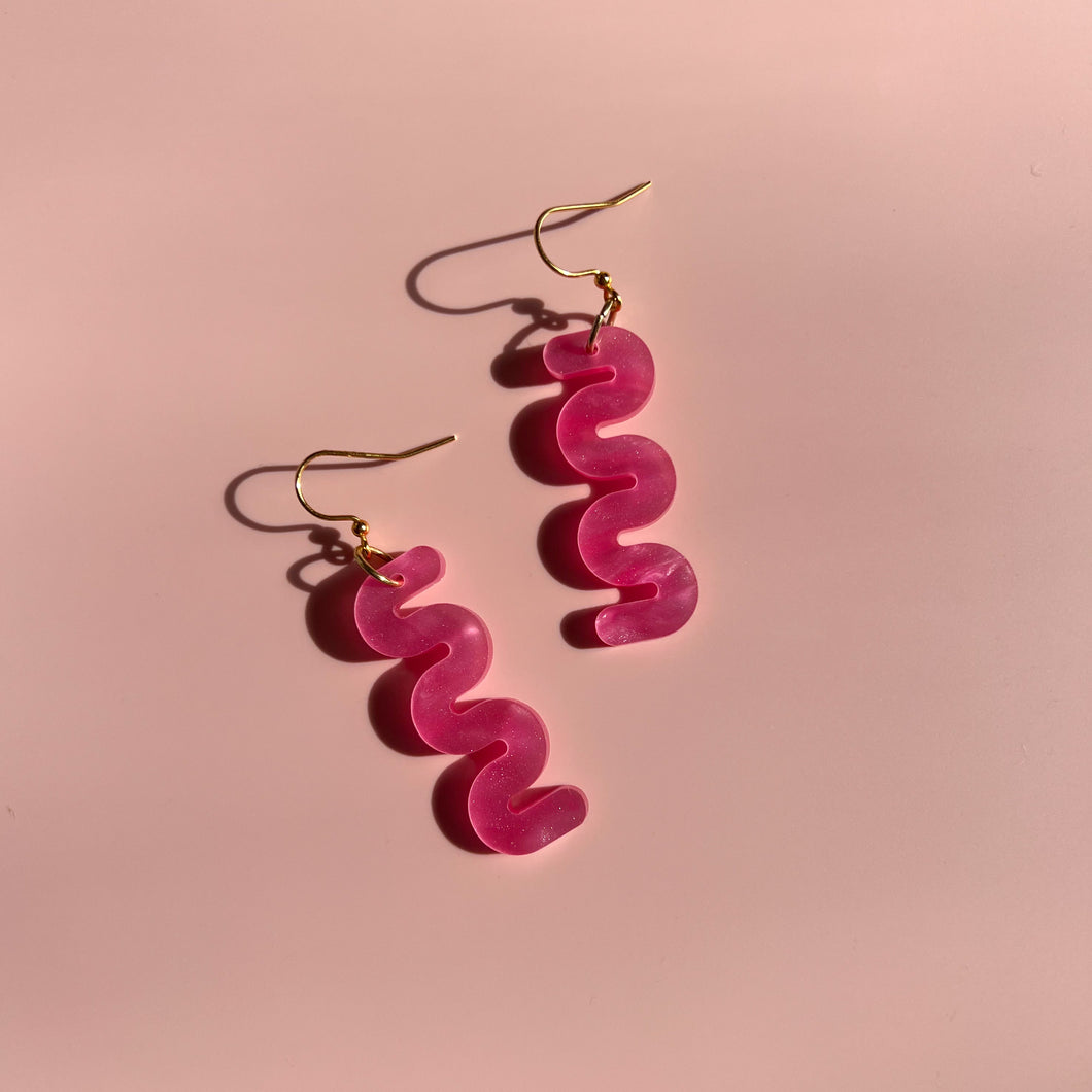mini pink pearl squiggle earrings
