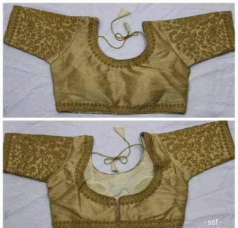 Broad Matka style mulberry silk neck blouse design