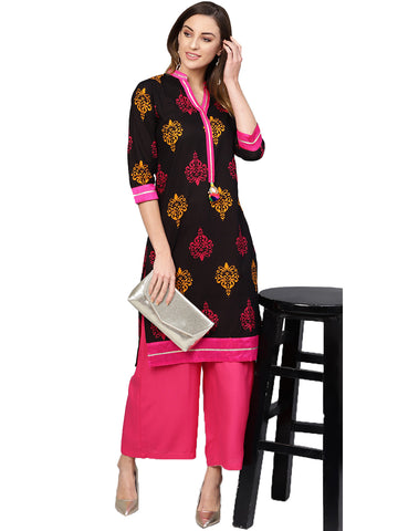 Bend the Trend - _Adorn this COTTON-made Kurtis that has a unique Mandarin  buttoned collar and a trendy high slit at the front of the Kurti. Pair the  Kurti with Palazzos or