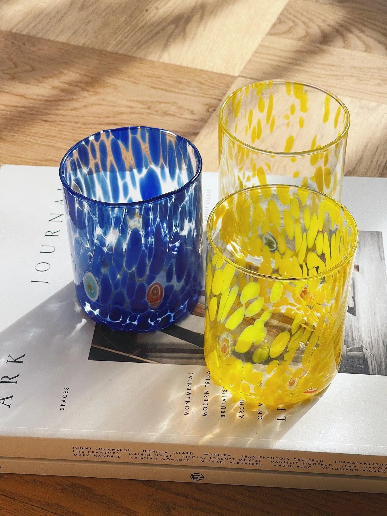 Murano Drikkeglas med flad bund | med gule pletter - Studio Hafnia