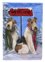 Buy this Fox Terrier Christmas We Believe Flag Canvas House Size PPP3094CHF