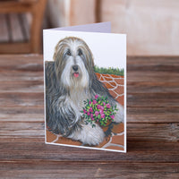 Bearded Collie Pot of Roses Greeting Cards and Envelopes Pack of 8