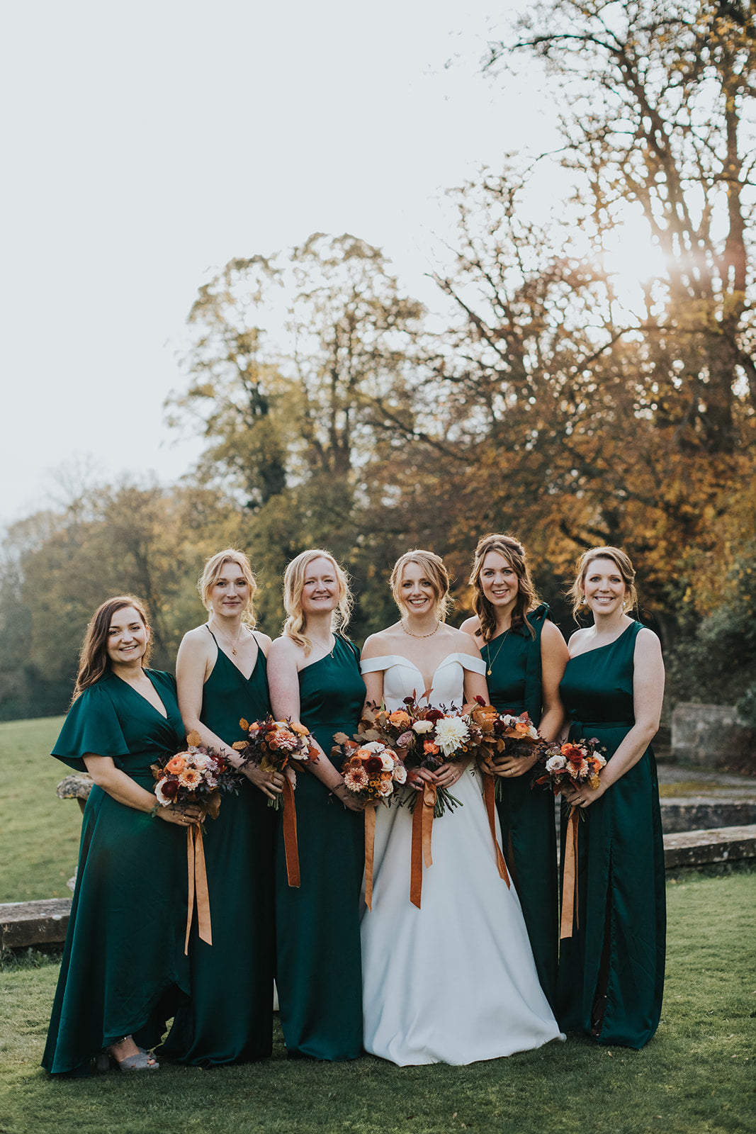 Dark green forest satin bridesmaids dresses