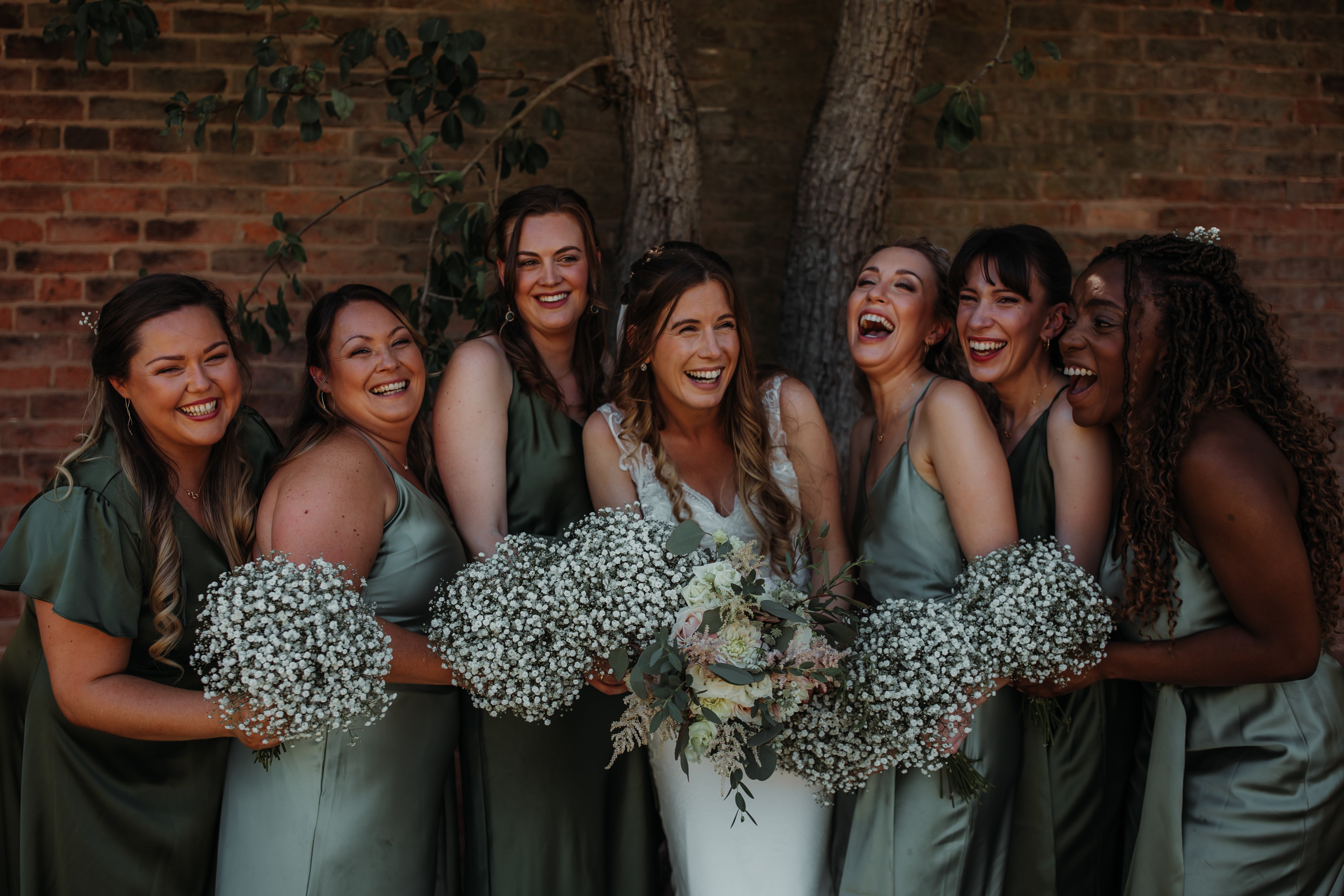 Sage green and olive green satin bridesmaids dresses