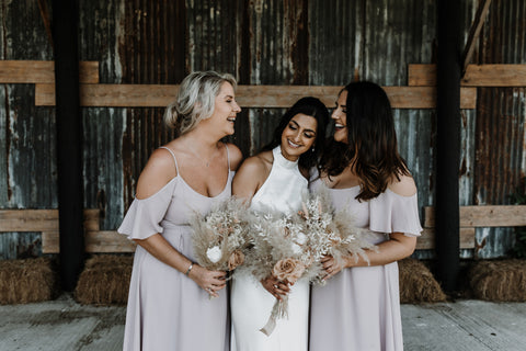 Oyster pale blush pink bridesmaids dresses