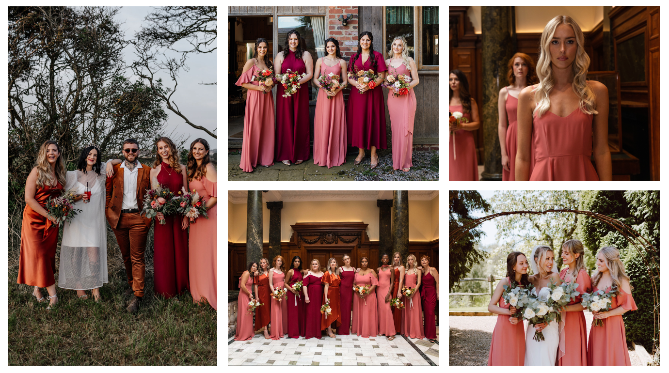 Coral orange pink bridesmaids dresses
