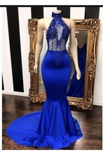 Load image into Gallery viewer, Sexy Evening Dresses Mermaid/Trumpet Halter Appliques Court SJSPSM3SECT