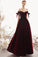 Charming A Line Long Off the Shoulder Burgundy V Neck Prom Dresses with Sweetheart SJS15089