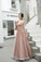 A Line V Neck Pink Beads Straps Prom Dresses Lace up, Long Dance SJS20387