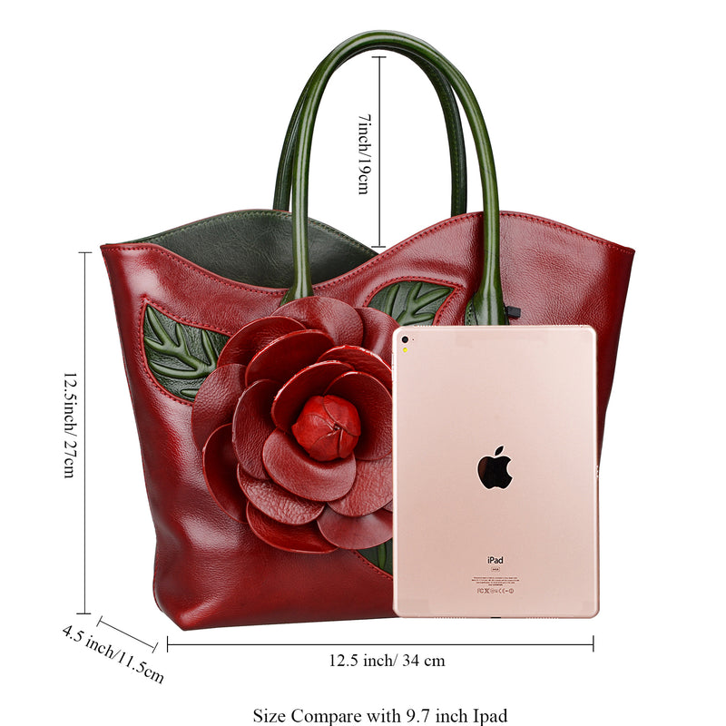 Designer Floral Top Handle Bag for Women Genuine Leather Flower Purse ...