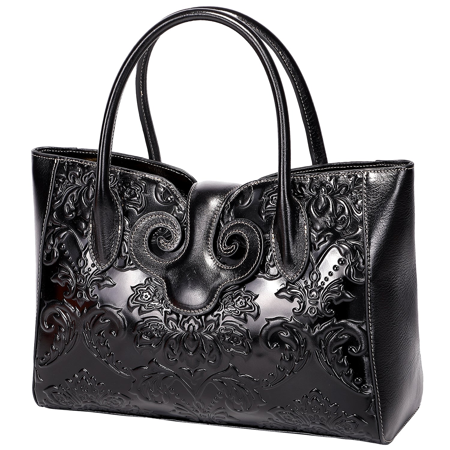 Designer Handbags For Women Embossed Floral Top Handle Handbag – PIJUSHI