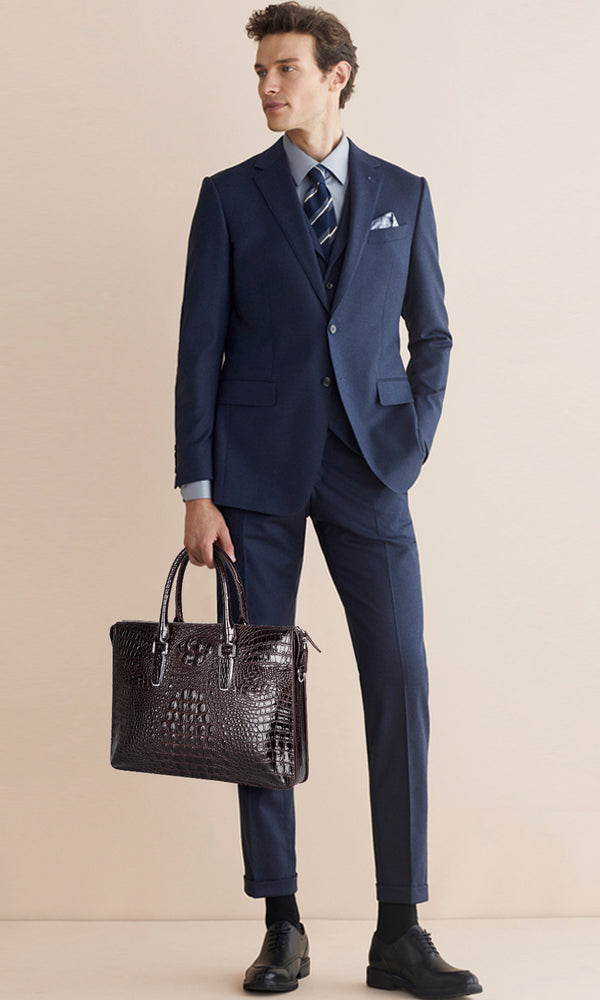 Leather briefcase - Kaki porosus crocodile bag – ABP Concept