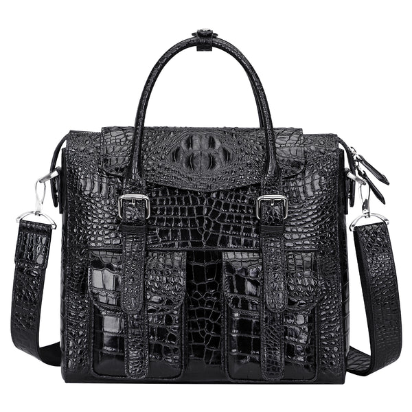  PIJUSHI Crocodile Leather Sling Bag for Men Crossbody Chest  Daypack Bag (Black)