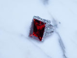 Anillo Rectangular Rojo - Red Rectangular Gem Silver Ring Sterling Silver .925
