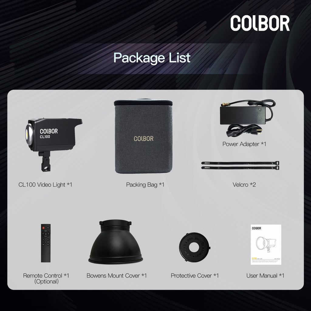 What are packaged in the COLBOR CL100 studio light box?