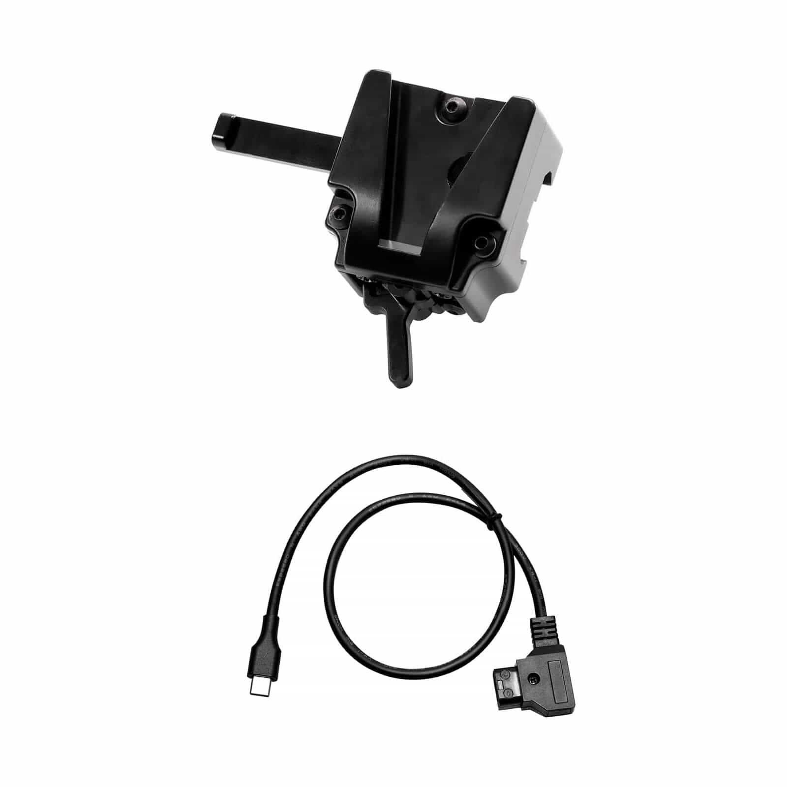 COLBOR VM2 includes a V-mount adapter and a D-Tap to Type-C cable.