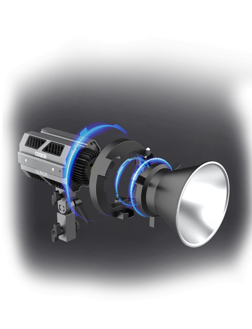 COLBOR CL100X comes with a Bowen-mount adapter to match various Bowen-mount modifiers.