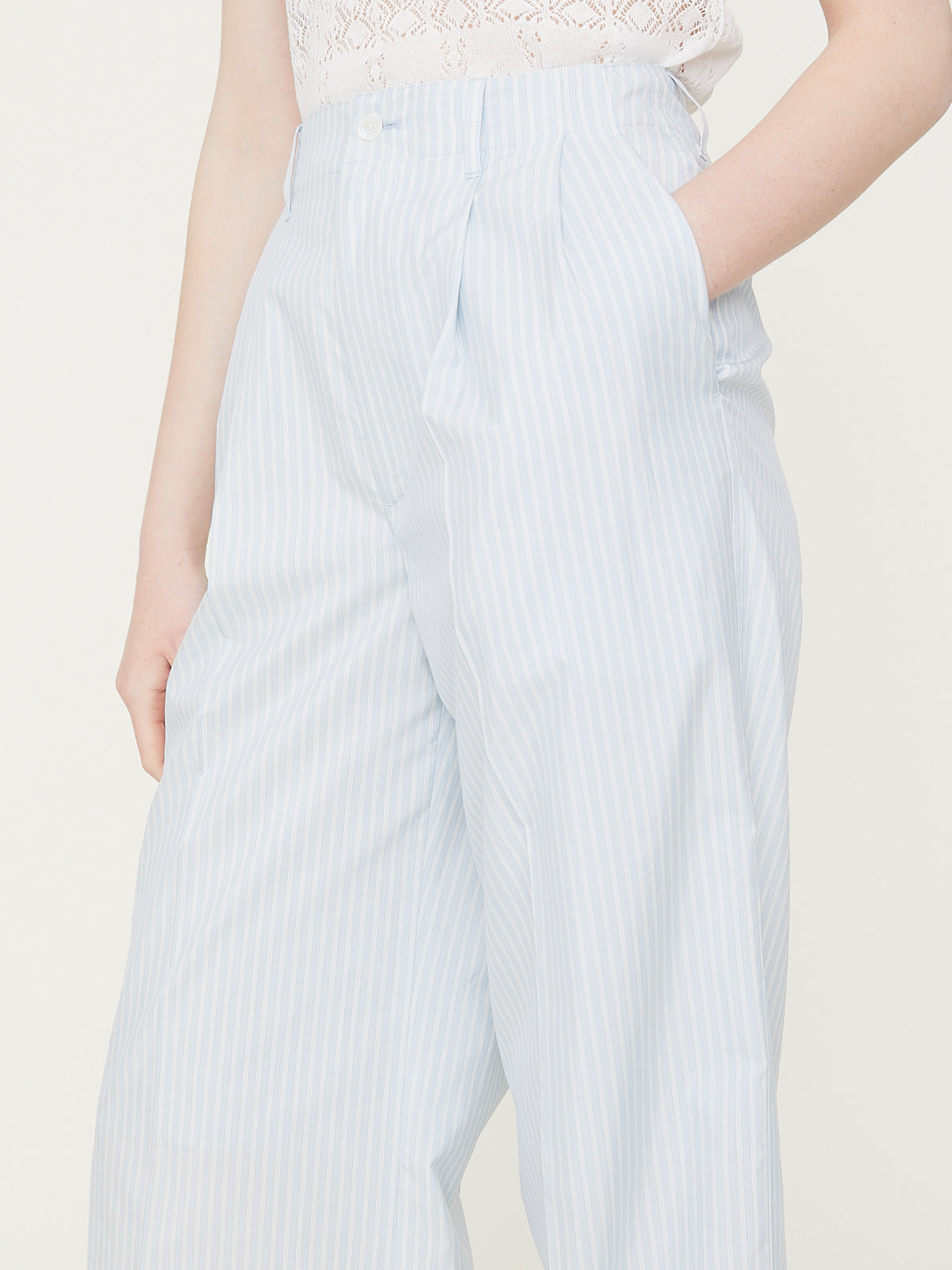 Finx Polyester Stripe Pants in Light Blue Stripe