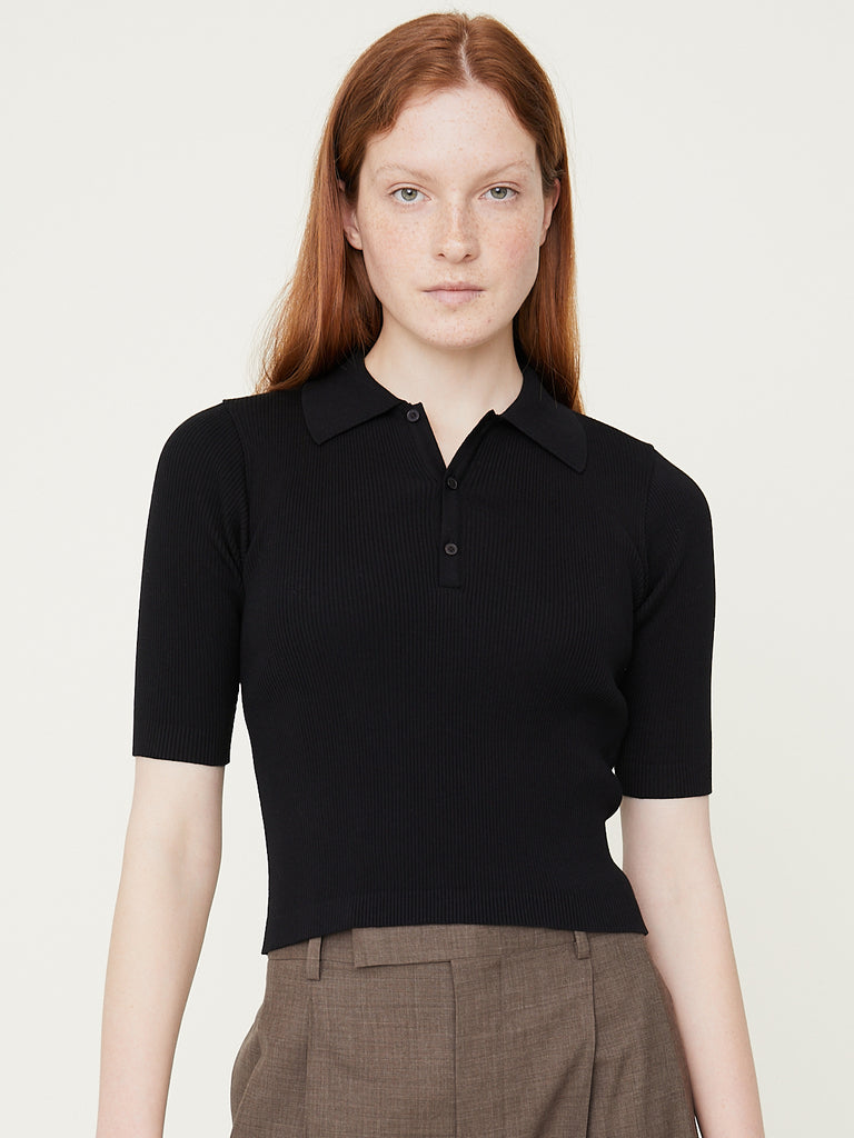 AURALEE / SILK KNIT SHORT POLO-