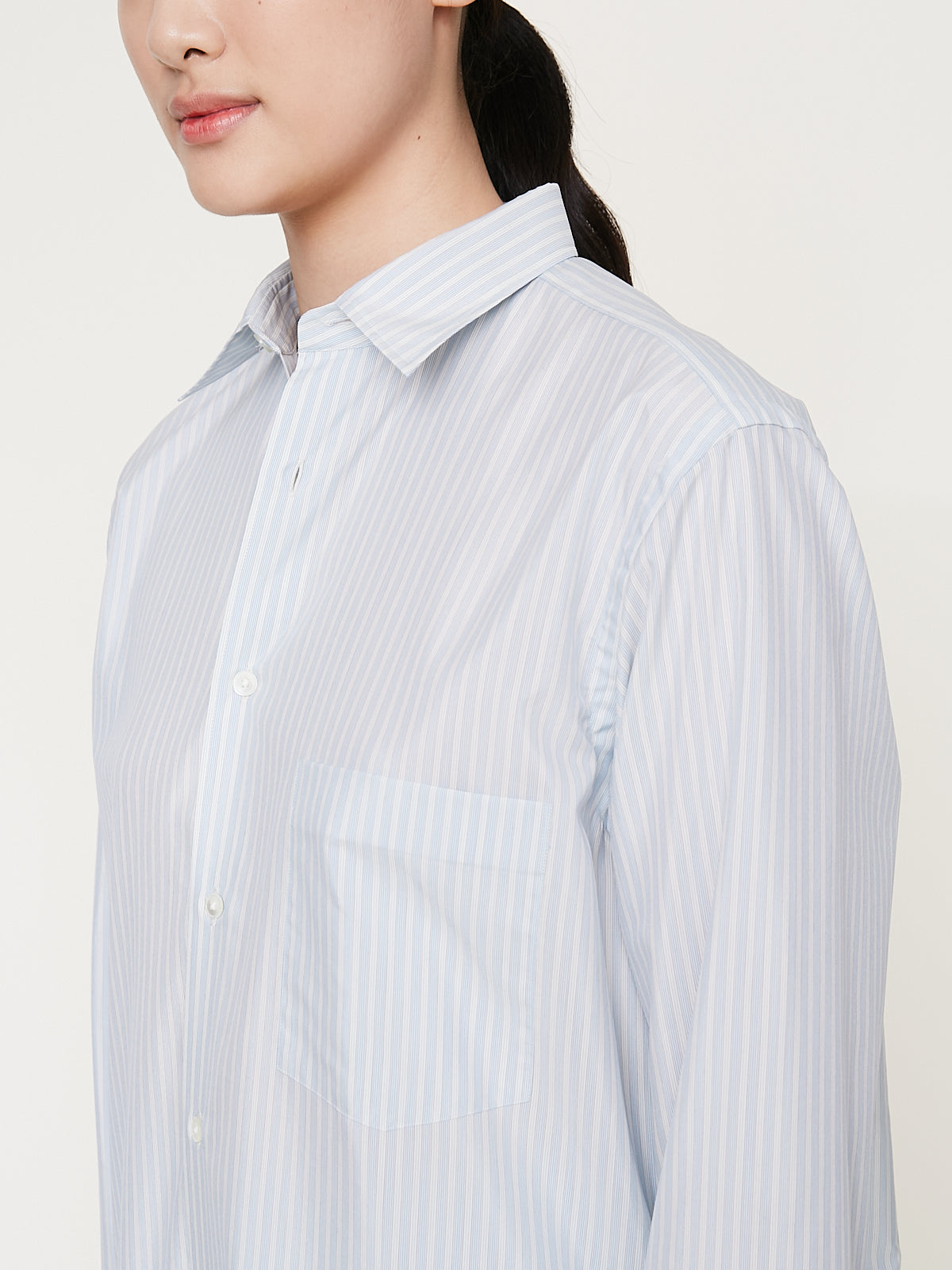 Finx Polyester Stripe Shirt Dress in Light Blue Stripe