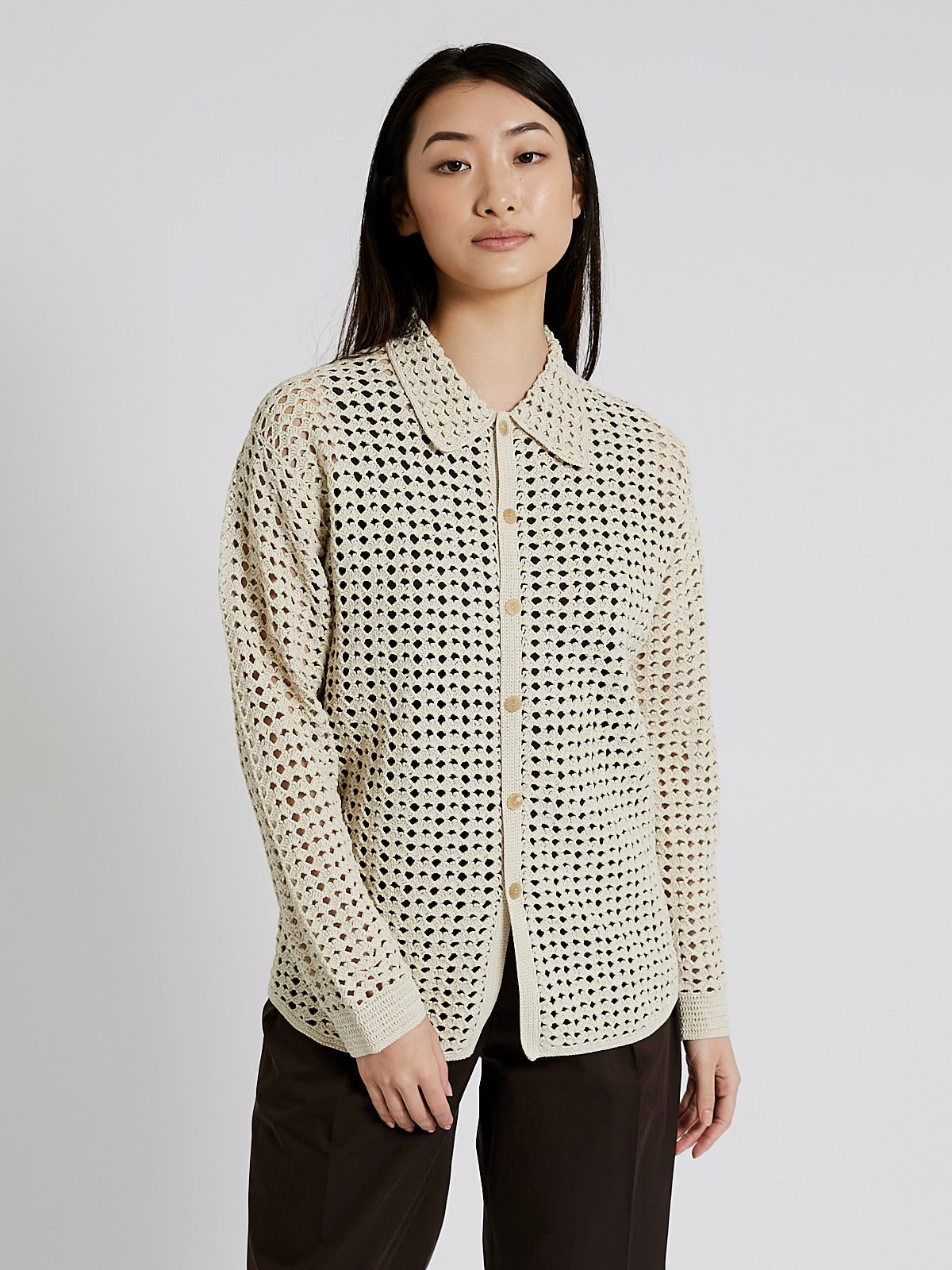 エバニュー AURALEE 22SS CROCHET COTTON KNIT SHIRTS | terepin.com