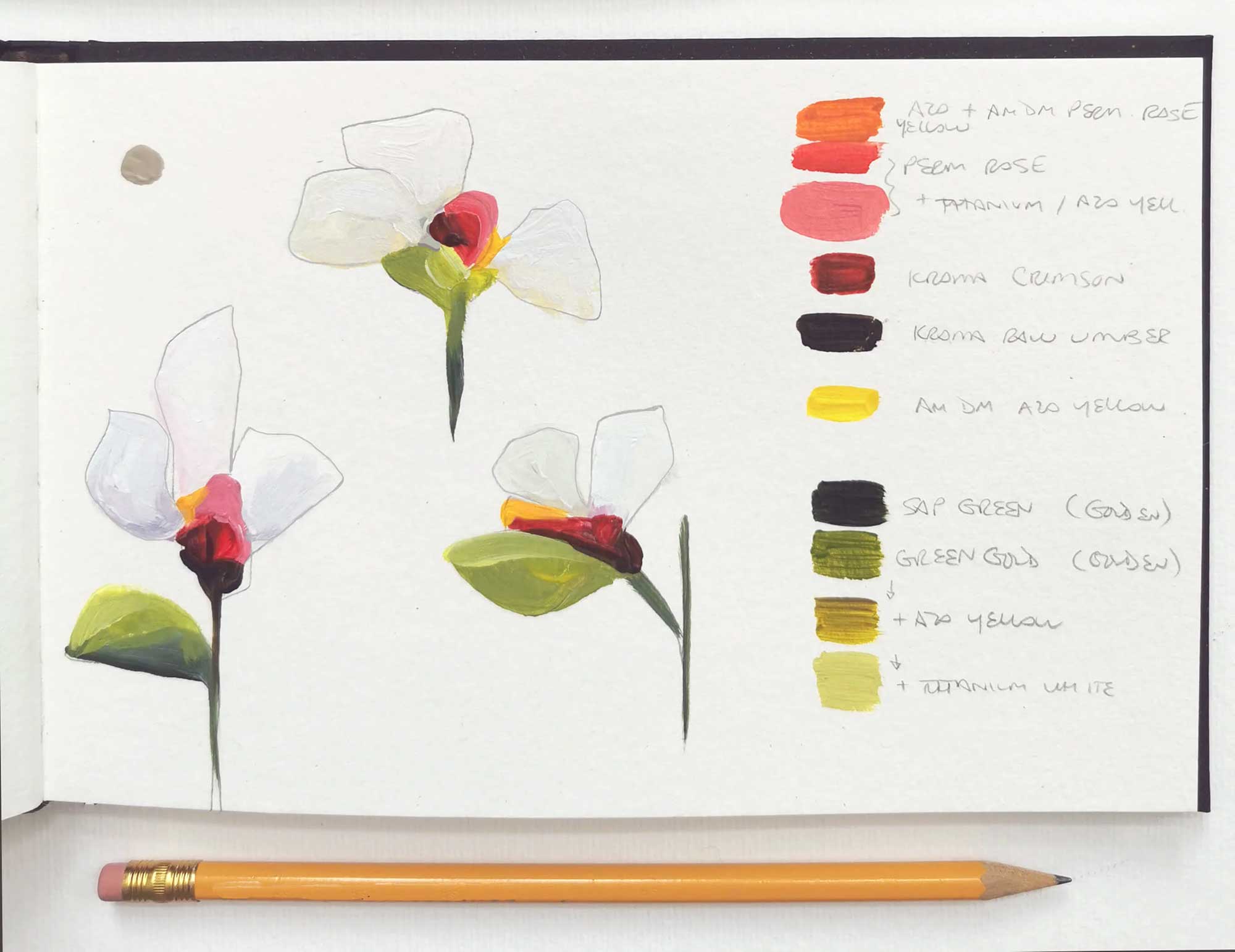 flower sketches in notebook