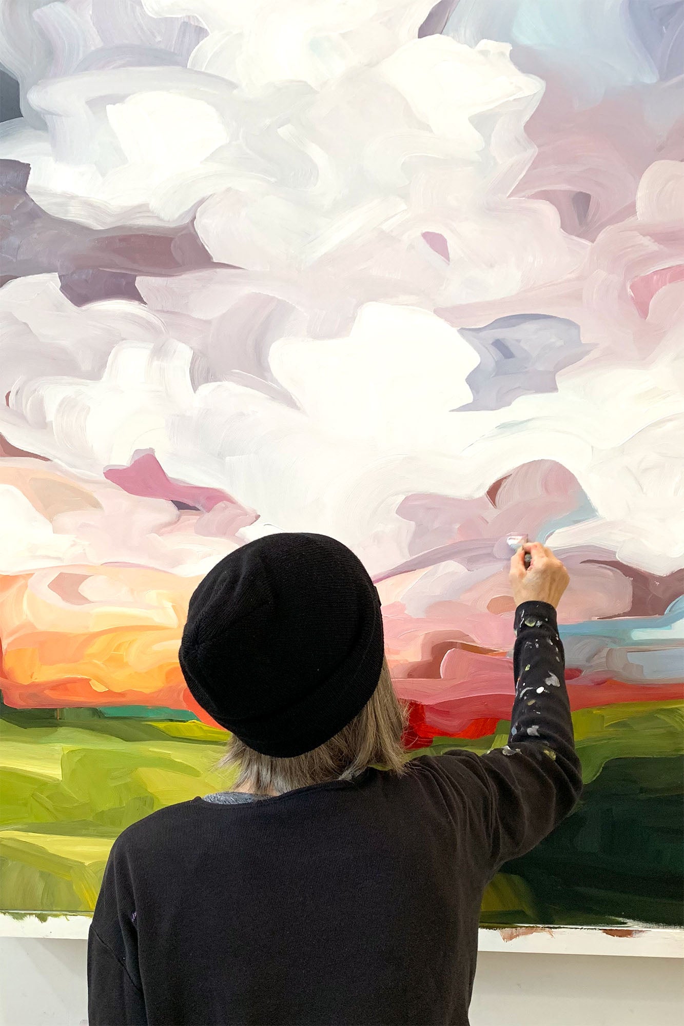 Canadian artist Susannah Bleasby painting a large scale abstract sky painting