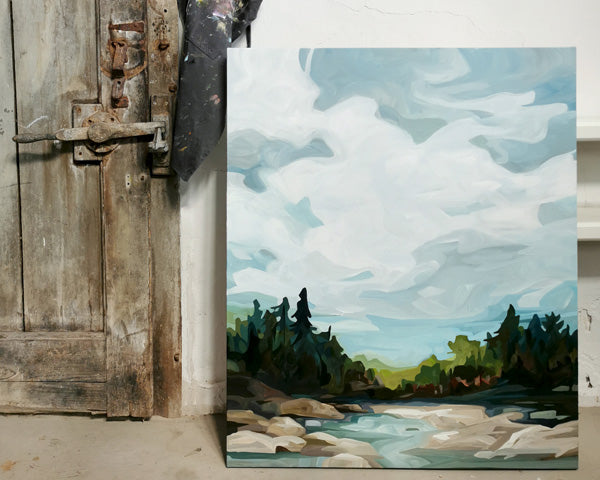 Original painting Stoney Lake by Susannah Bleasby in studio