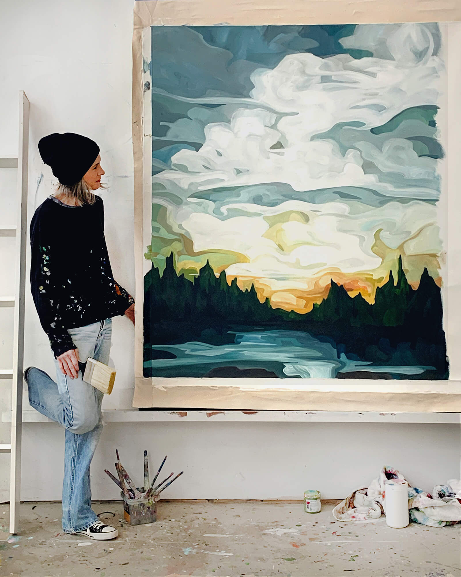 large-scale summer sunset painting