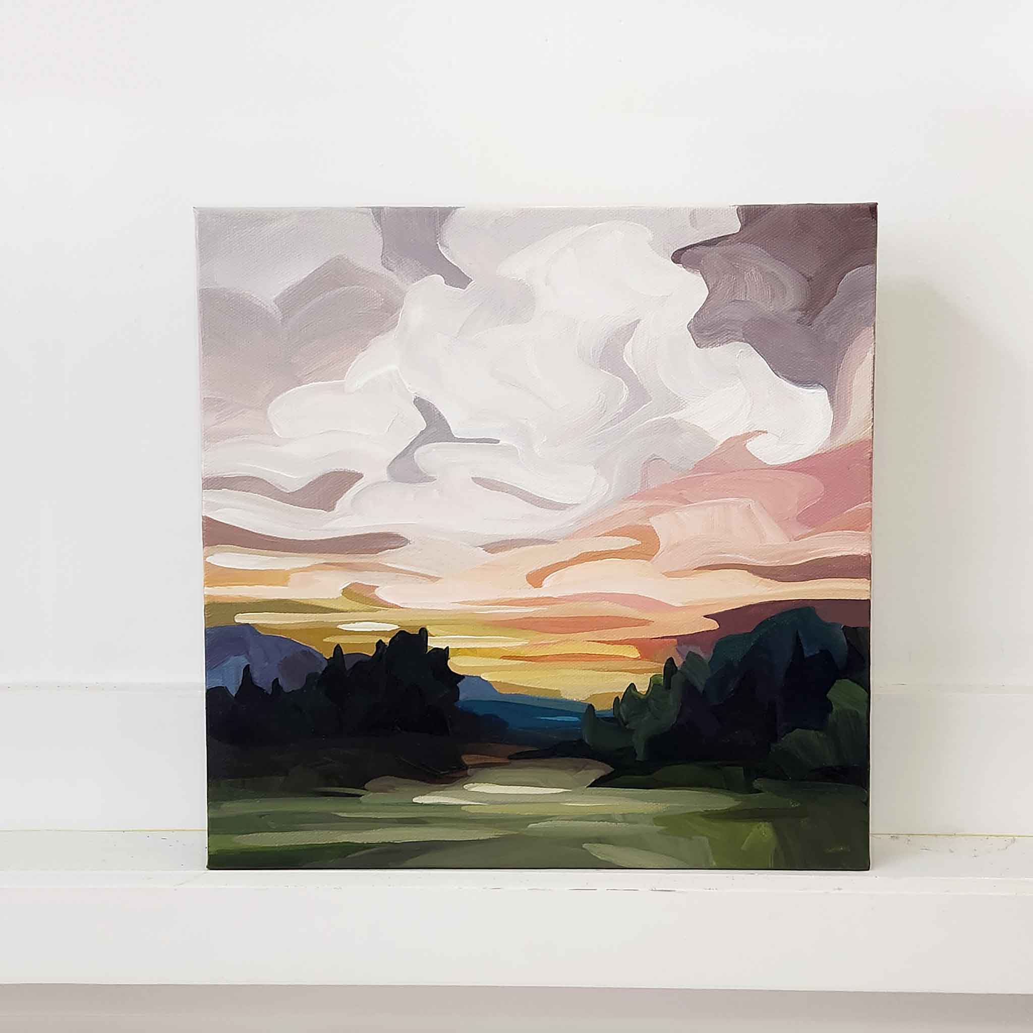 peach and mauve forest sunset painting