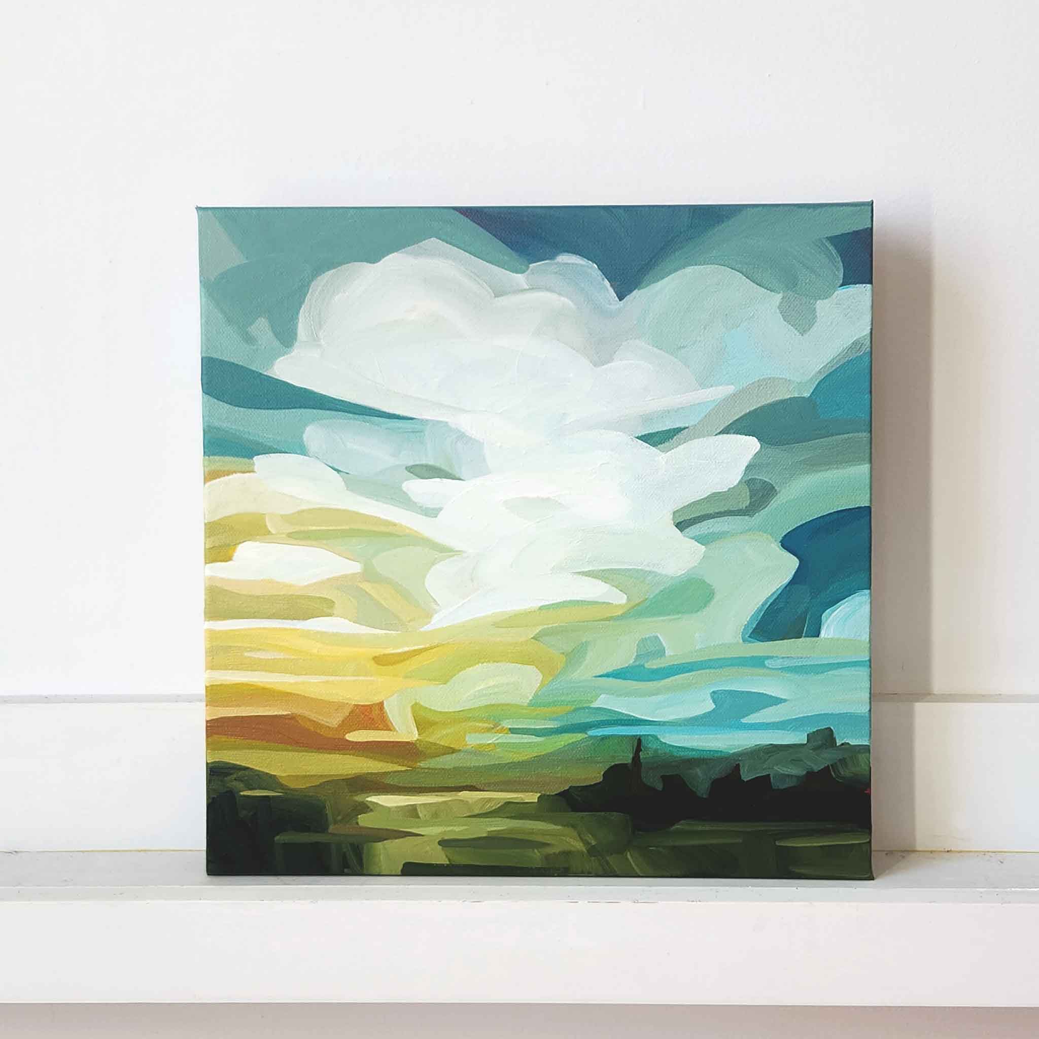 abstract landscape artwork with a yellow sunny sky