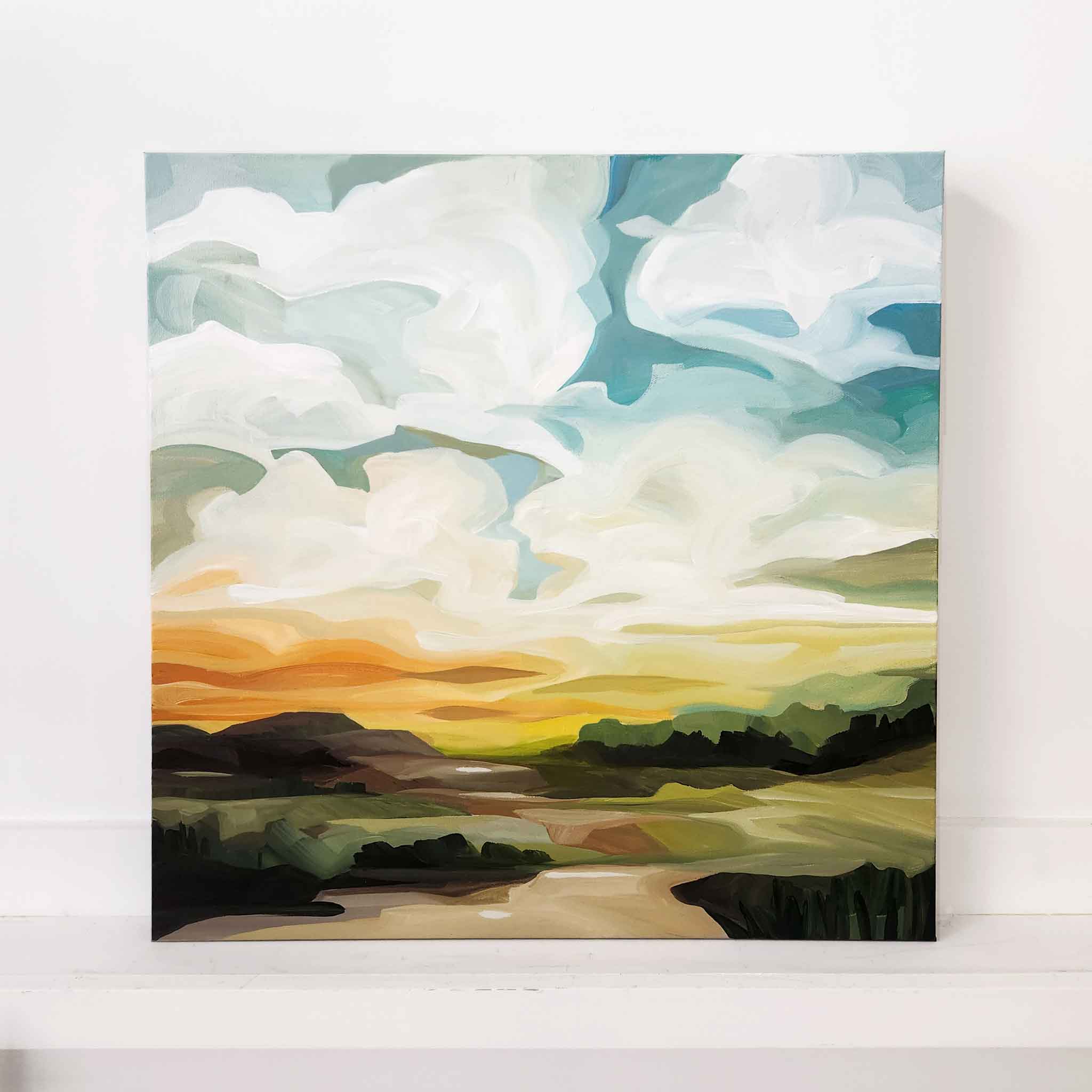 abstract golden sunset painting