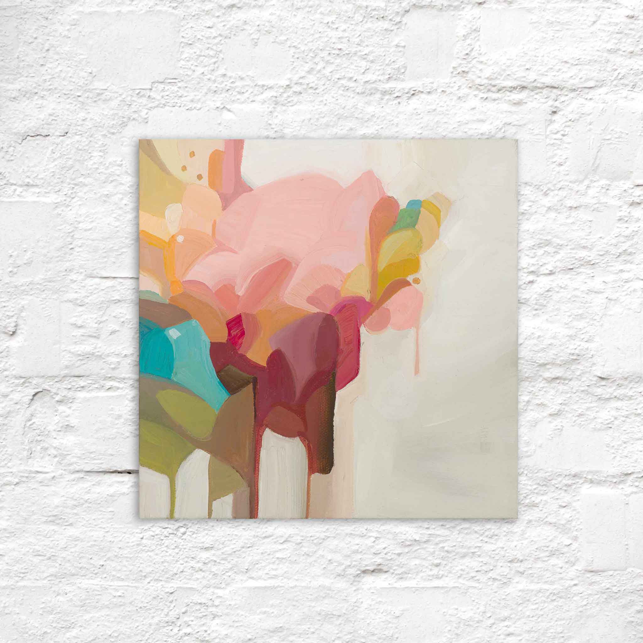 oil abstract paintings painted in peach pink and turqoise