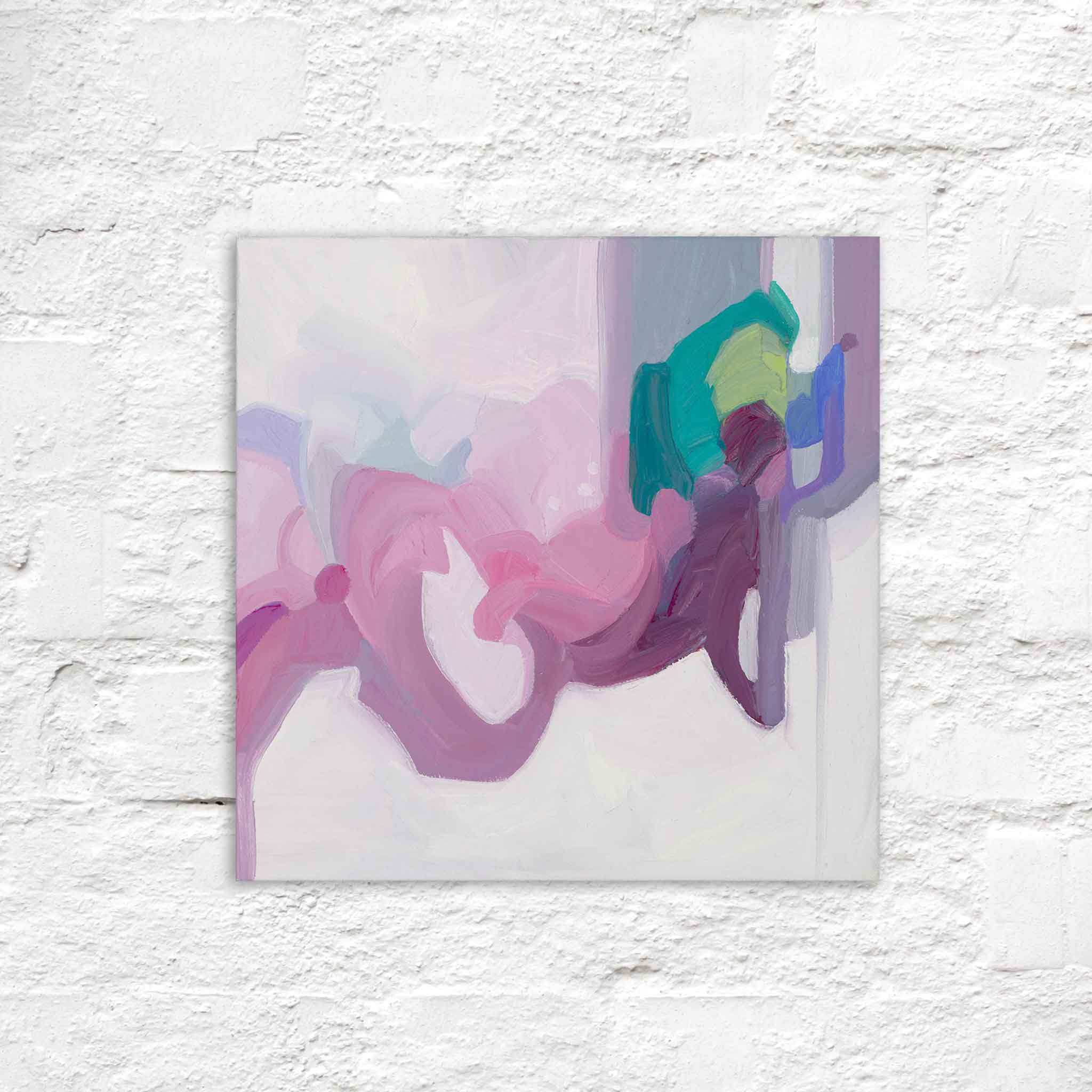 oil abstract paintings painted in mauve lilac purple and turquoise