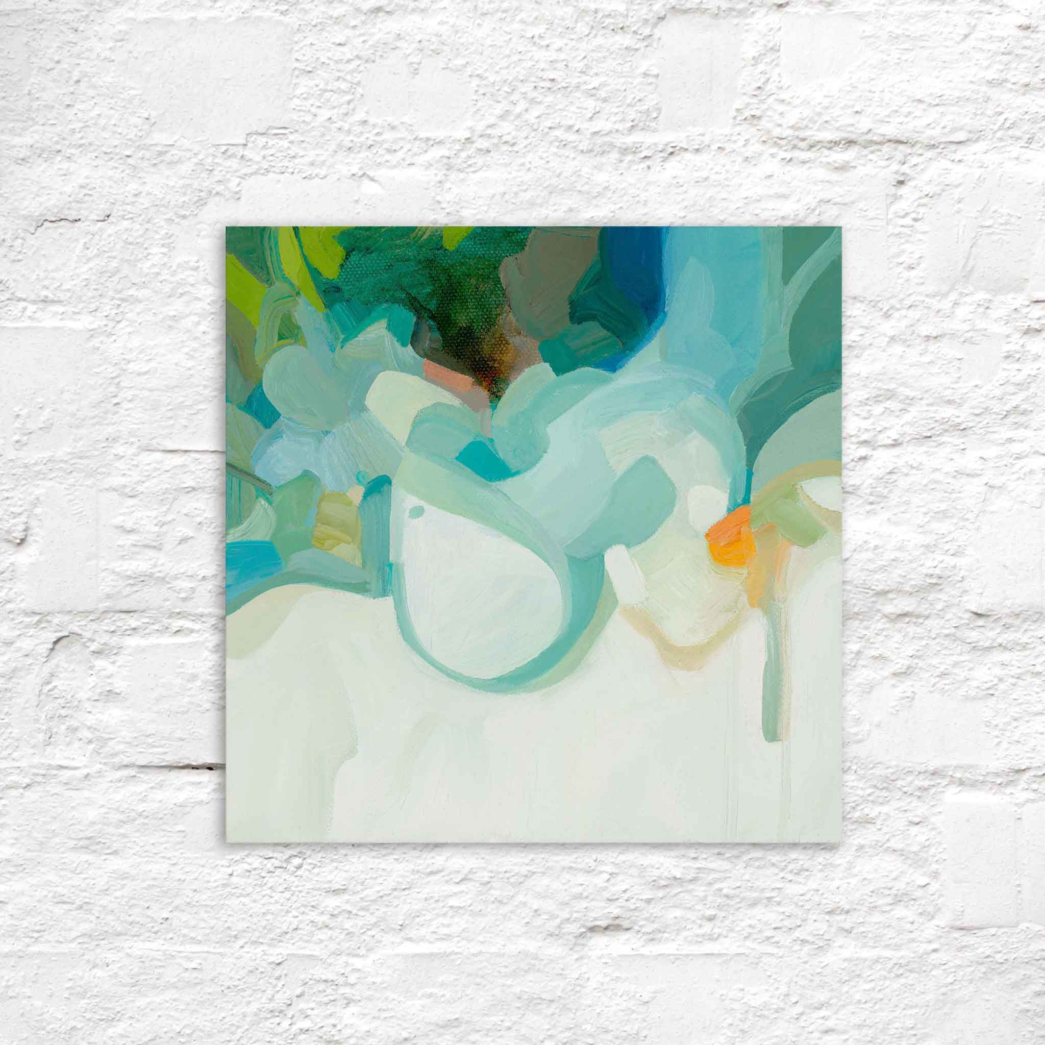 oil abstract paintings painted in seafoam green turquoise green and yellow