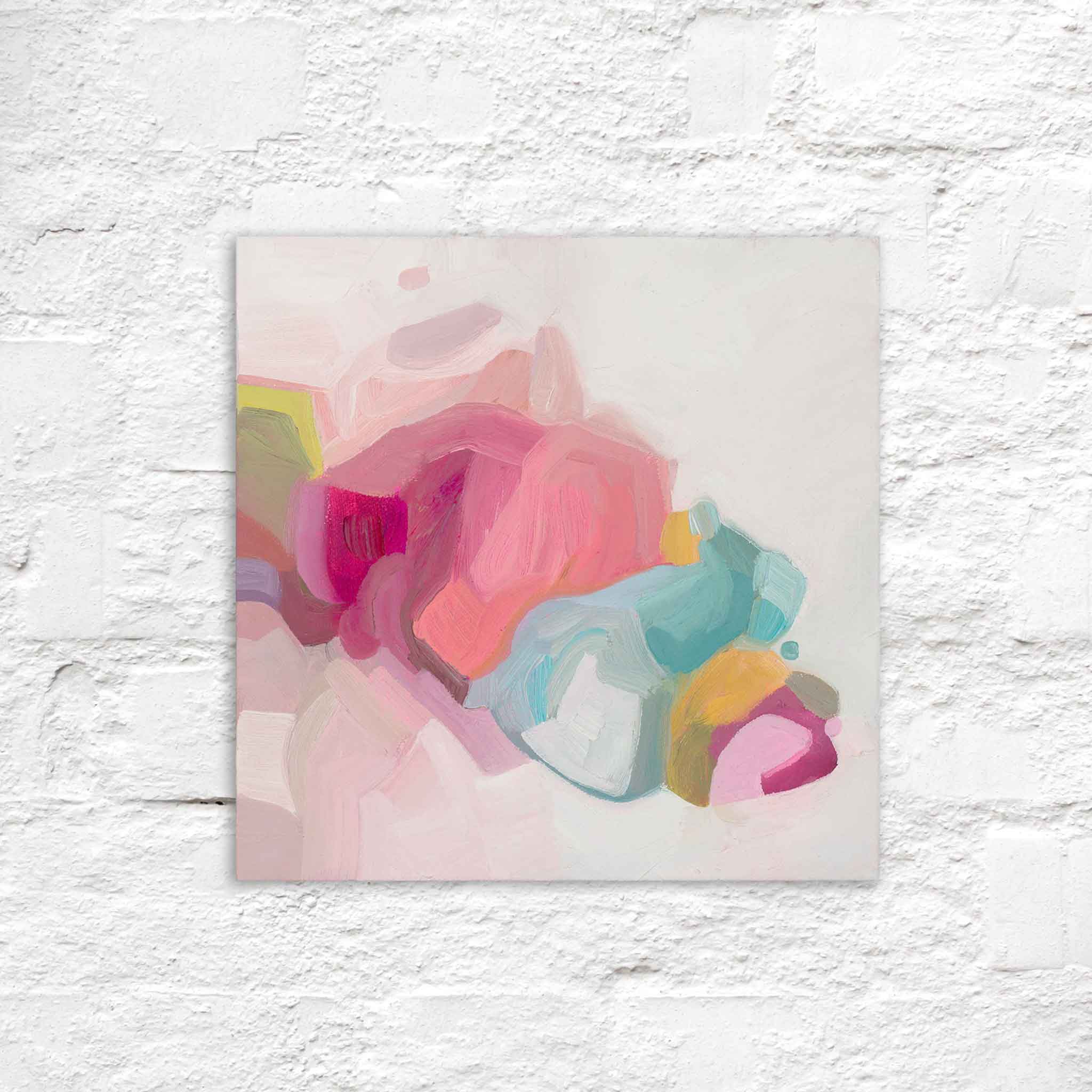 oil abstract paintings painted in soft pink light turquoise and mauve