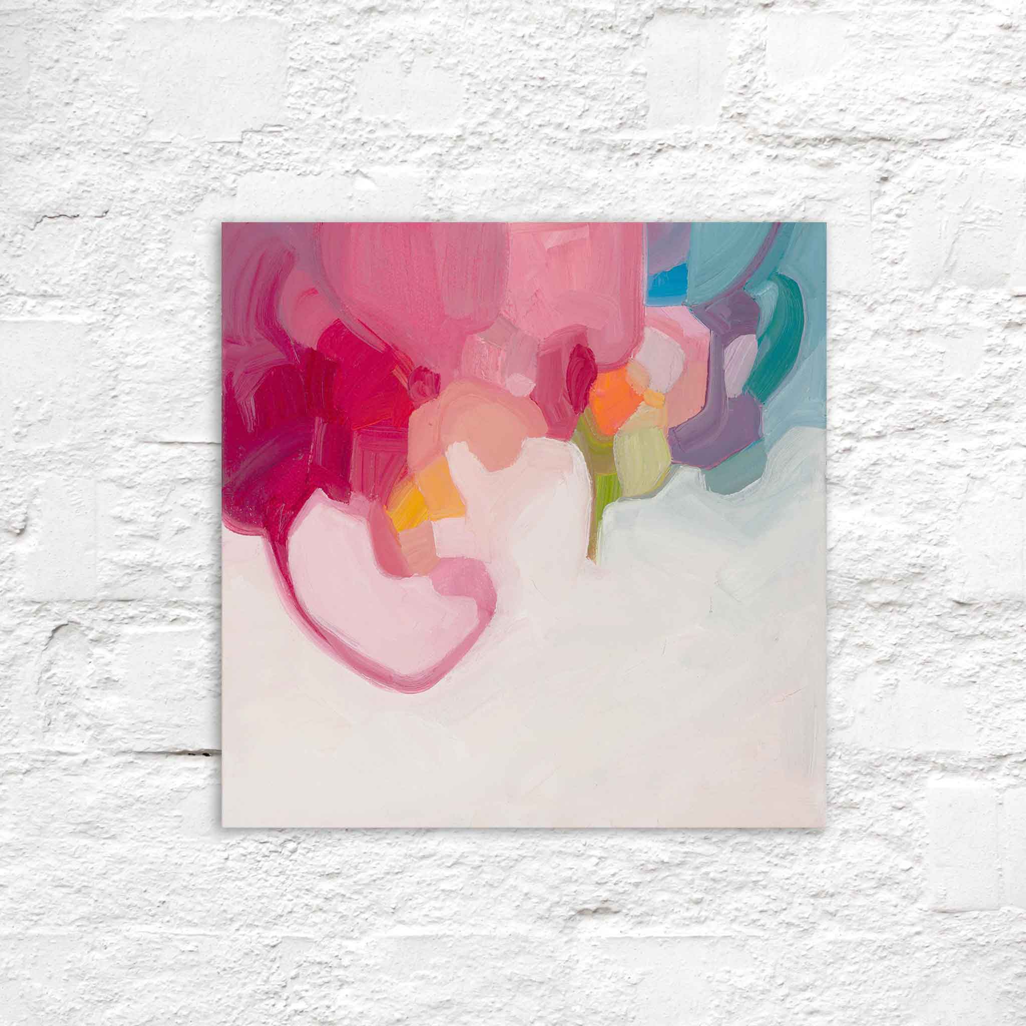 oil abstract paintings painted in rainbow colours red pink and turquoise