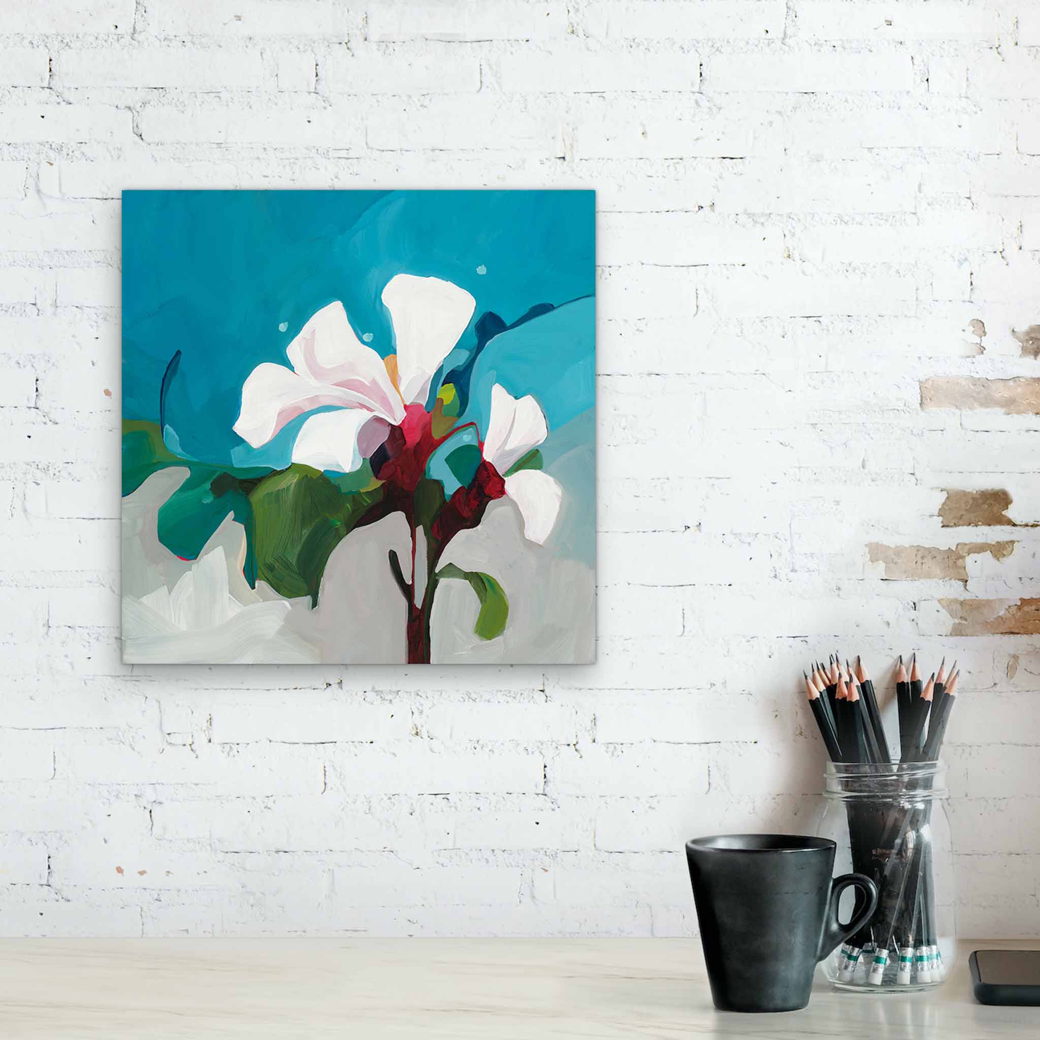 acrylic flower painting teal