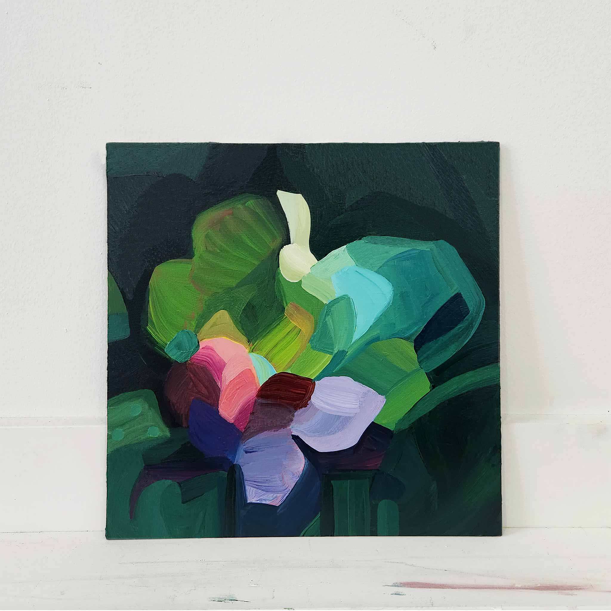 dark green emerald small abstract painting