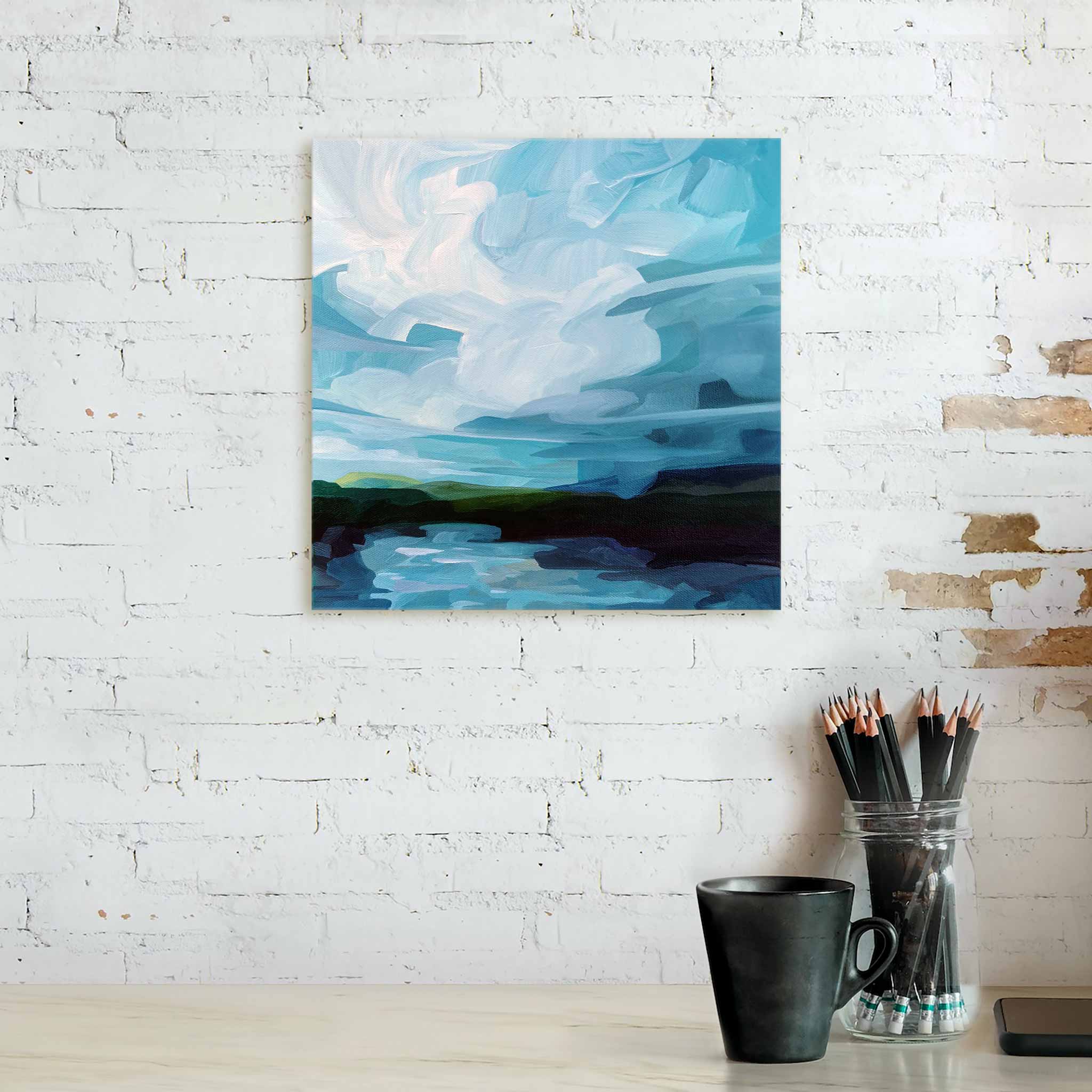 blue sky landscape acrylic paintings of lakeside view painting on canvas