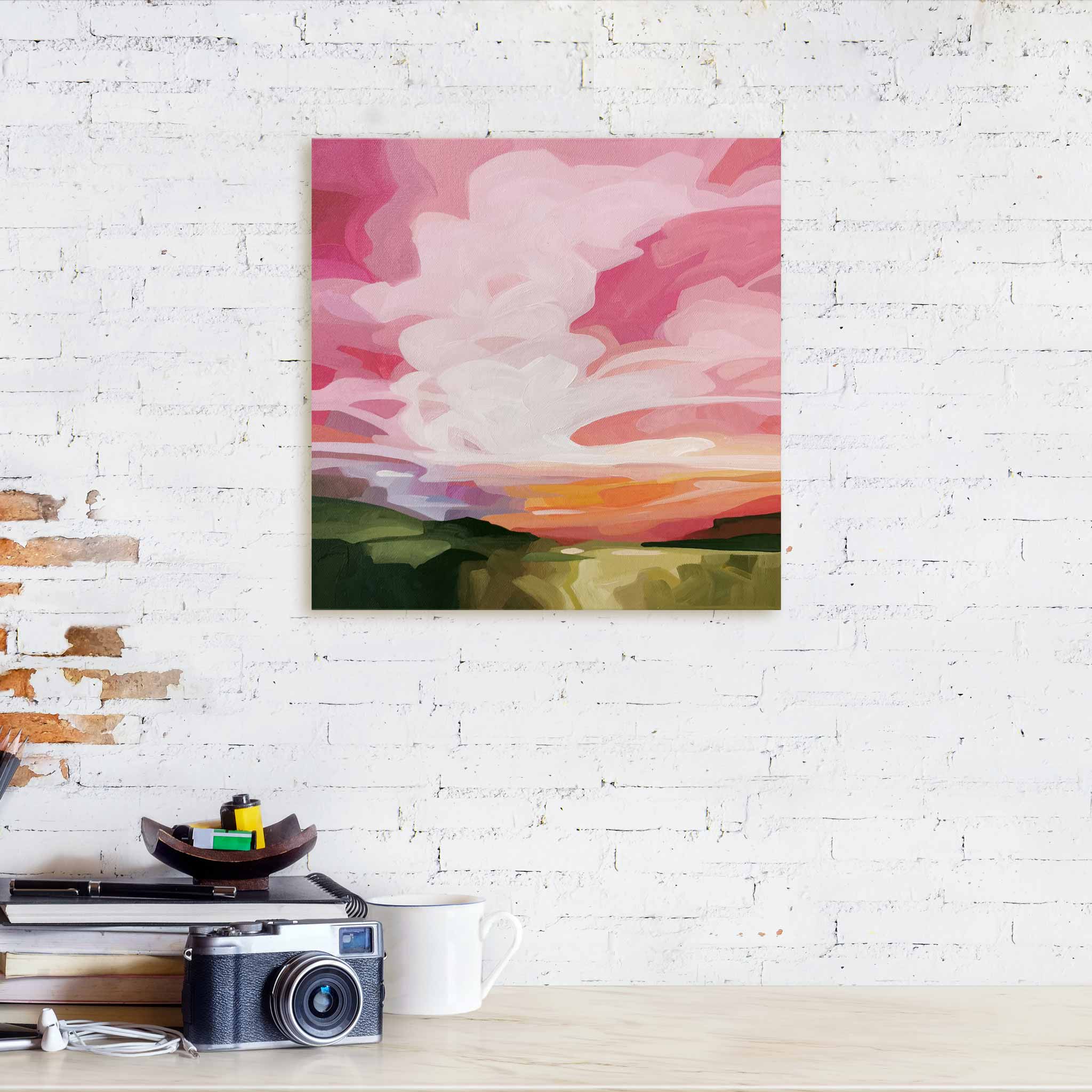 landscape acrylic paintings with gorgeous pink evening sky painting on canvas